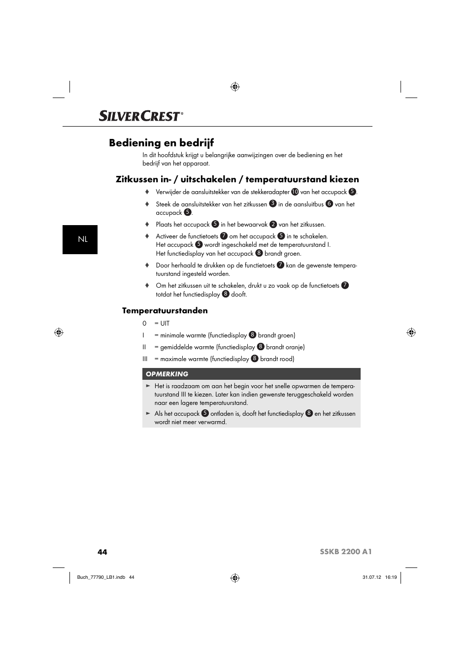 Bediening en bedrijf, Temperatuurstanden | Silvercrest SSKB 2200 A1 User Manual | Page 47 / 64