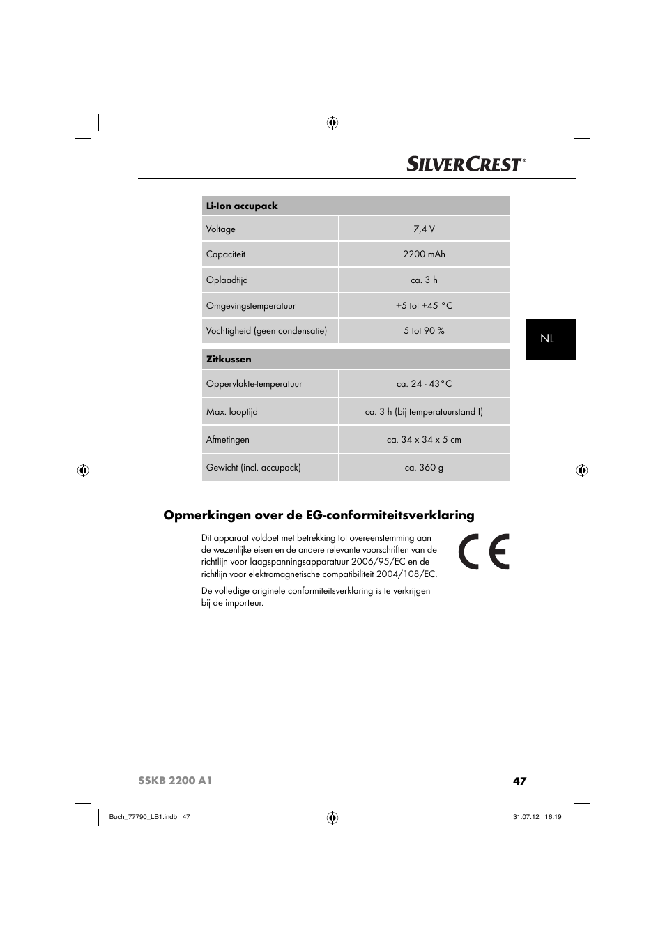 Opmerkingen over de eg-conformiteitsverklaring | Silvercrest SSKB 2200 A1 User Manual | Page 50 / 64
