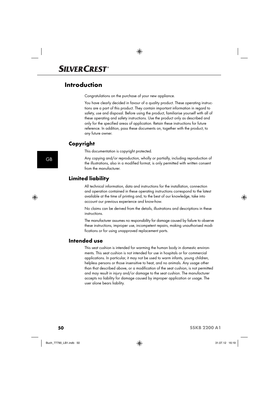 Introduction, Copyright, Limited liability | Intended use | Silvercrest SSKB 2200 A1 User Manual | Page 53 / 64