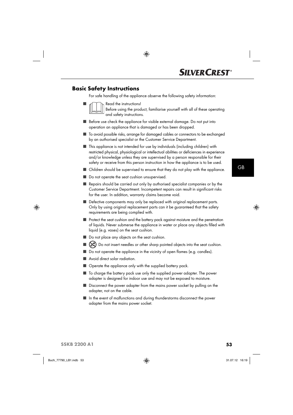 Basic safety instructions | Silvercrest SSKB 2200 A1 User Manual | Page 56 / 64