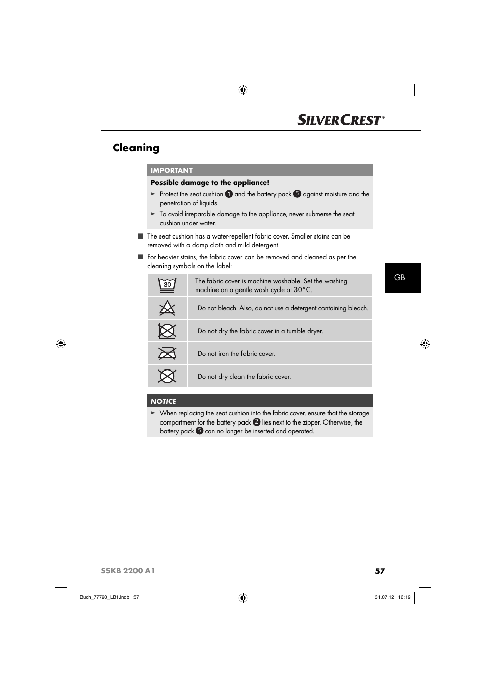 Cleaning | Silvercrest SSKB 2200 A1 User Manual | Page 60 / 64