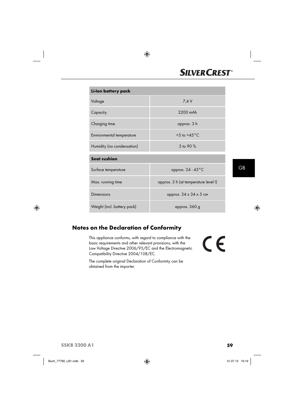 Silvercrest SSKB 2200 A1 User Manual | Page 62 / 64