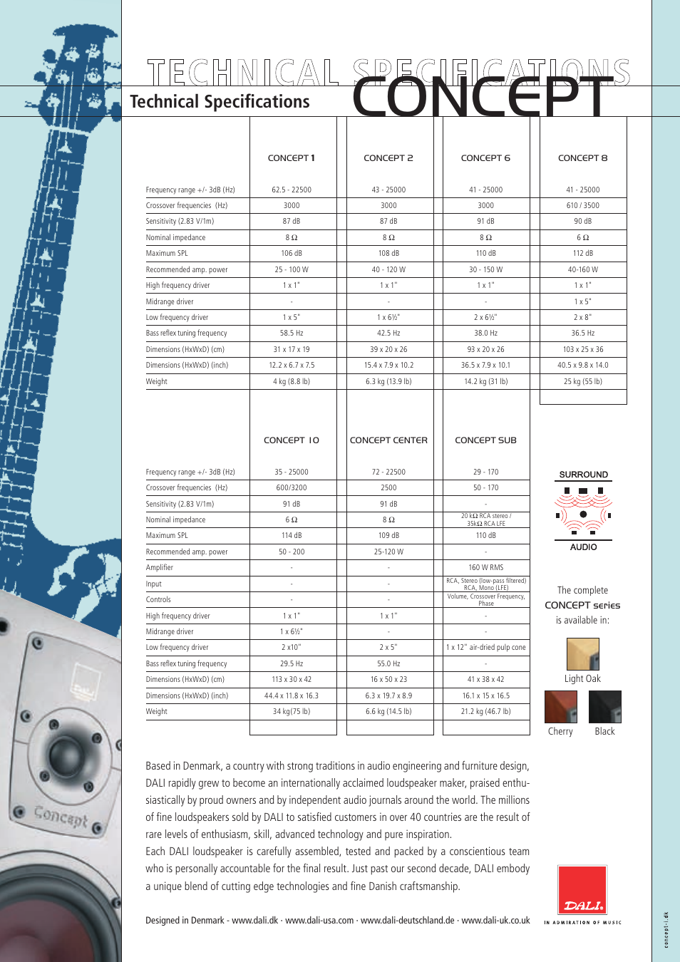 Concept, Technical specifications | DALI Loudspeakers CONCEPT User Manual | Page 8 / 8