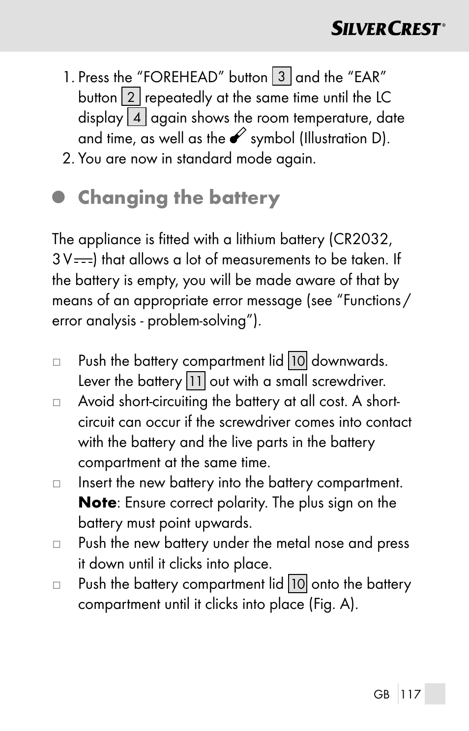 Changing the battery | Silvercrest SSOT 6 B2 User Manual | Page 117 / 125