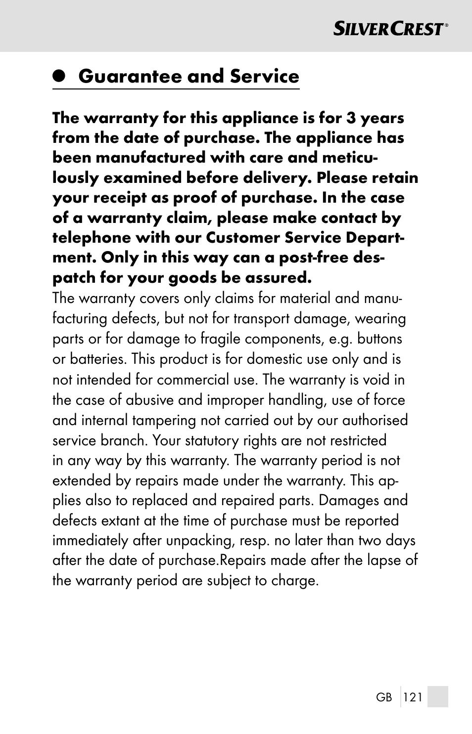 Guarantee and service | Silvercrest SSOT 6 B2 User Manual | Page 121 / 125