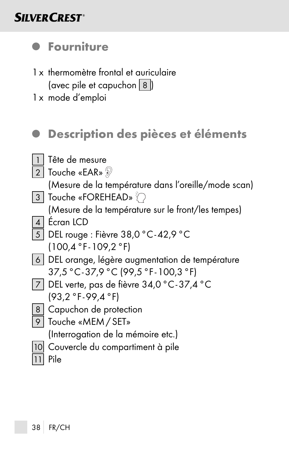 Fourniture, Description des pièces et éléments | Silvercrest SSOT 6 B2 User Manual | Page 38 / 125