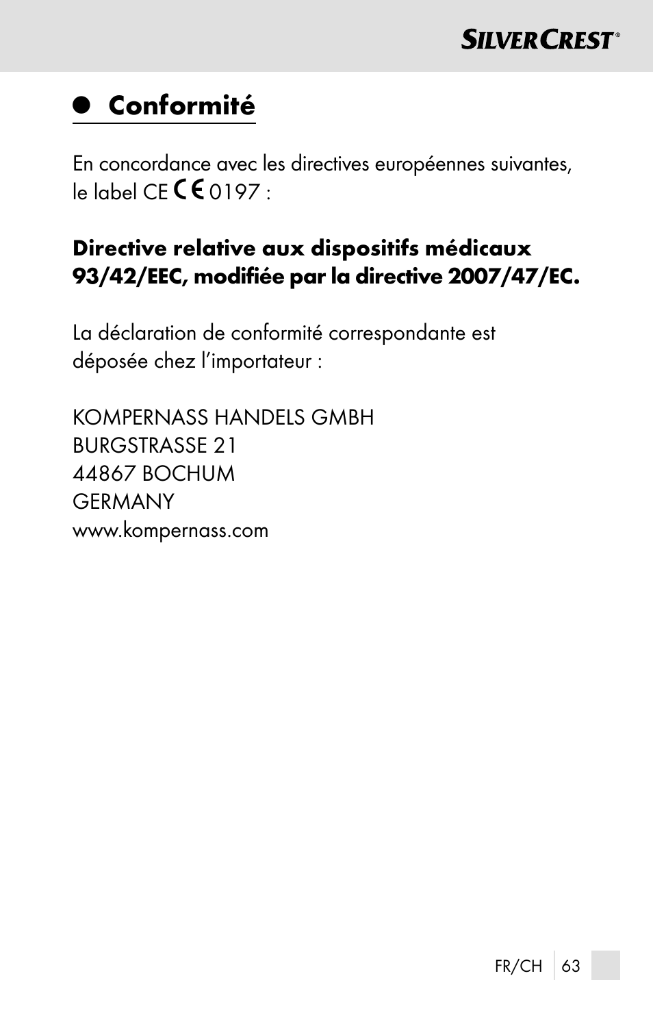 Conformité | Silvercrest SSOT 6 B2 User Manual | Page 63 / 125