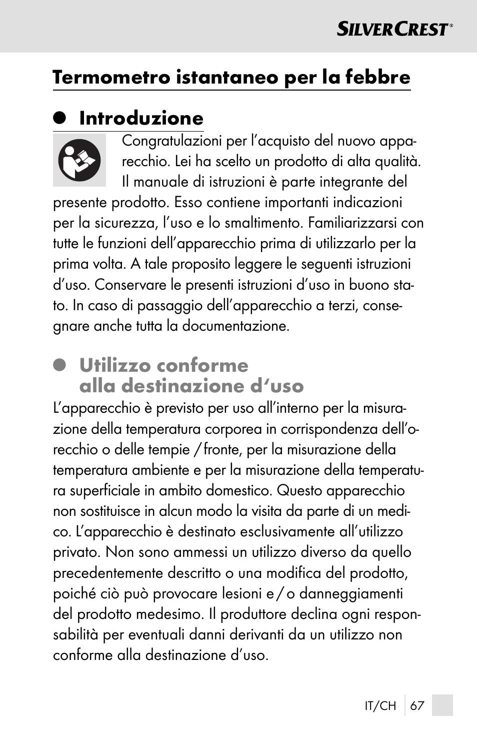 Termometro istantaneo per la febbre, Introduzione, Utilizzo conforme alla destinazione d‘uso | Silvercrest SSOT 6 B2 User Manual | Page 67 / 125