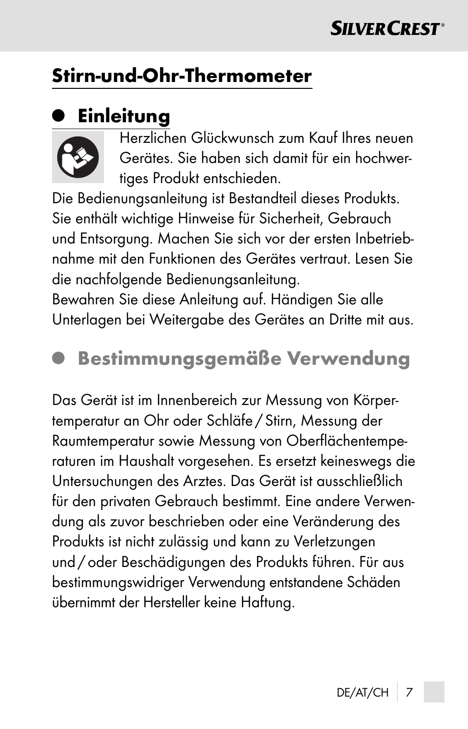 Stirn-und-ohr-thermometer, Einleitung, Bestimmungsgemäße verwendung | Silvercrest SSOT 6 B2 User Manual | Page 7 / 125