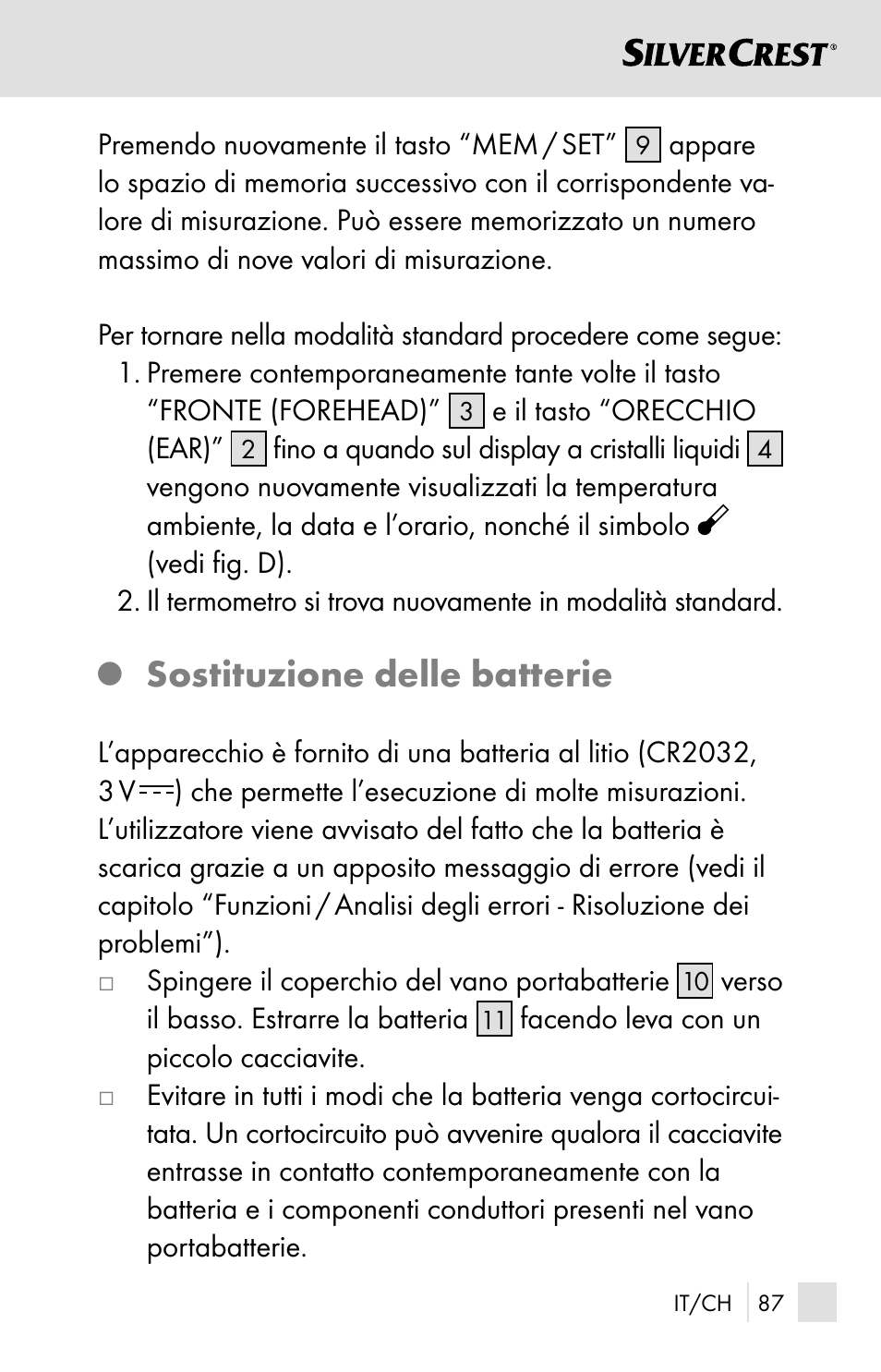 Sostituzione delle batterie | Silvercrest SSOT 6 B2 User Manual | Page 87 / 125