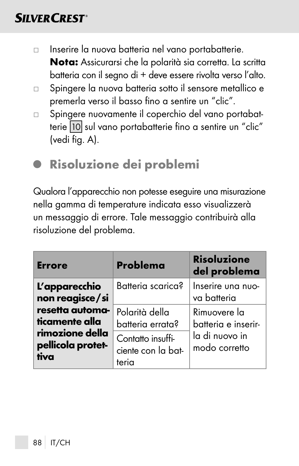 Risoluzione dei problemi | Silvercrest SSOT 6 B2 User Manual | Page 88 / 125