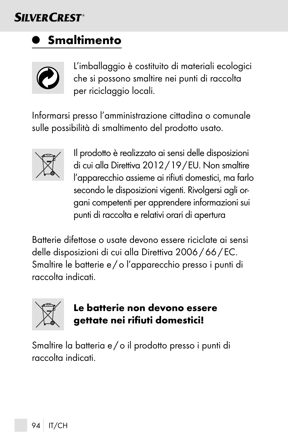 Smaltimento | Silvercrest SSOT 6 B2 User Manual | Page 94 / 125