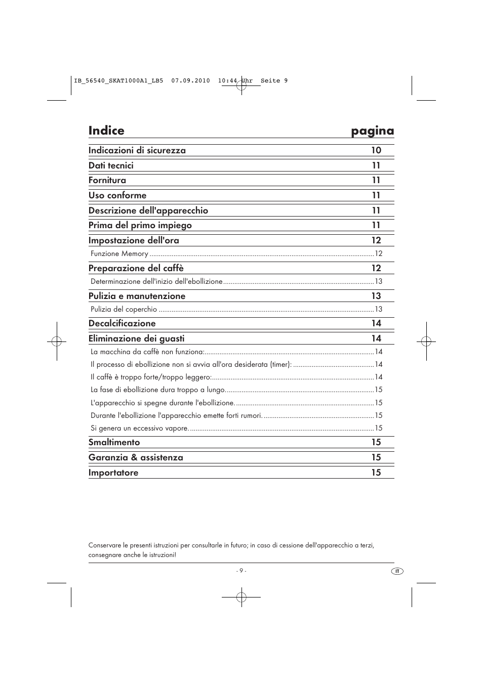 Indice pagina | Silvercrest SKAT 1000 A1 User Manual | Page 11 / 41