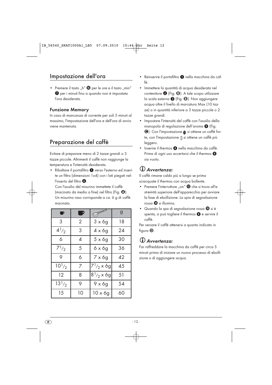 Impostazione dell'ora, Preparazione del caffè | Silvercrest SKAT 1000 A1 User Manual | Page 14 / 41