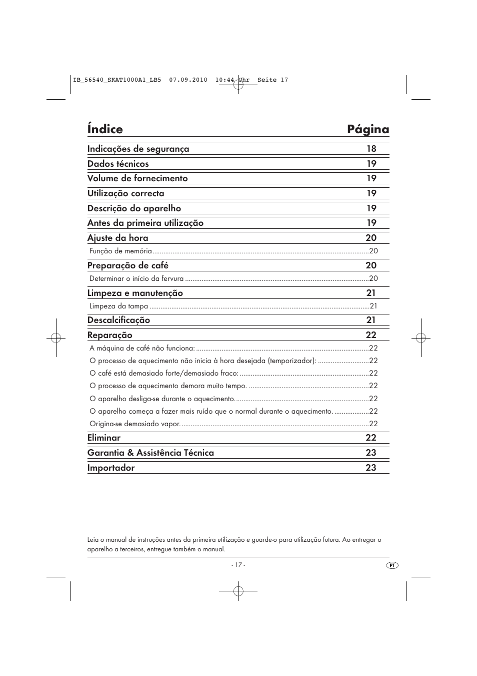 Índice página | Silvercrest SKAT 1000 A1 User Manual | Page 19 / 41