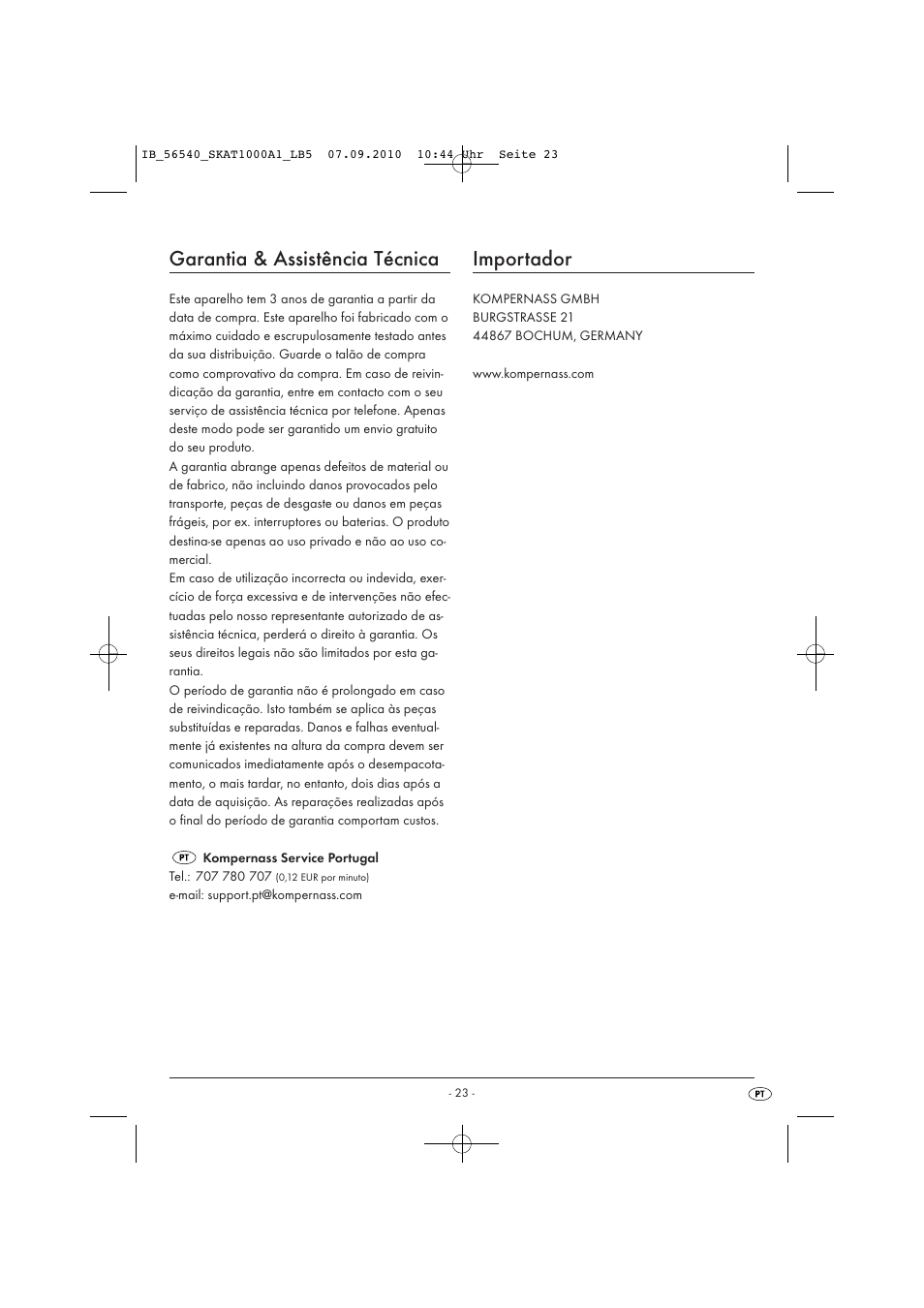Garantia & assistência técnica, Importador | Silvercrest SKAT 1000 A1 User Manual | Page 25 / 41