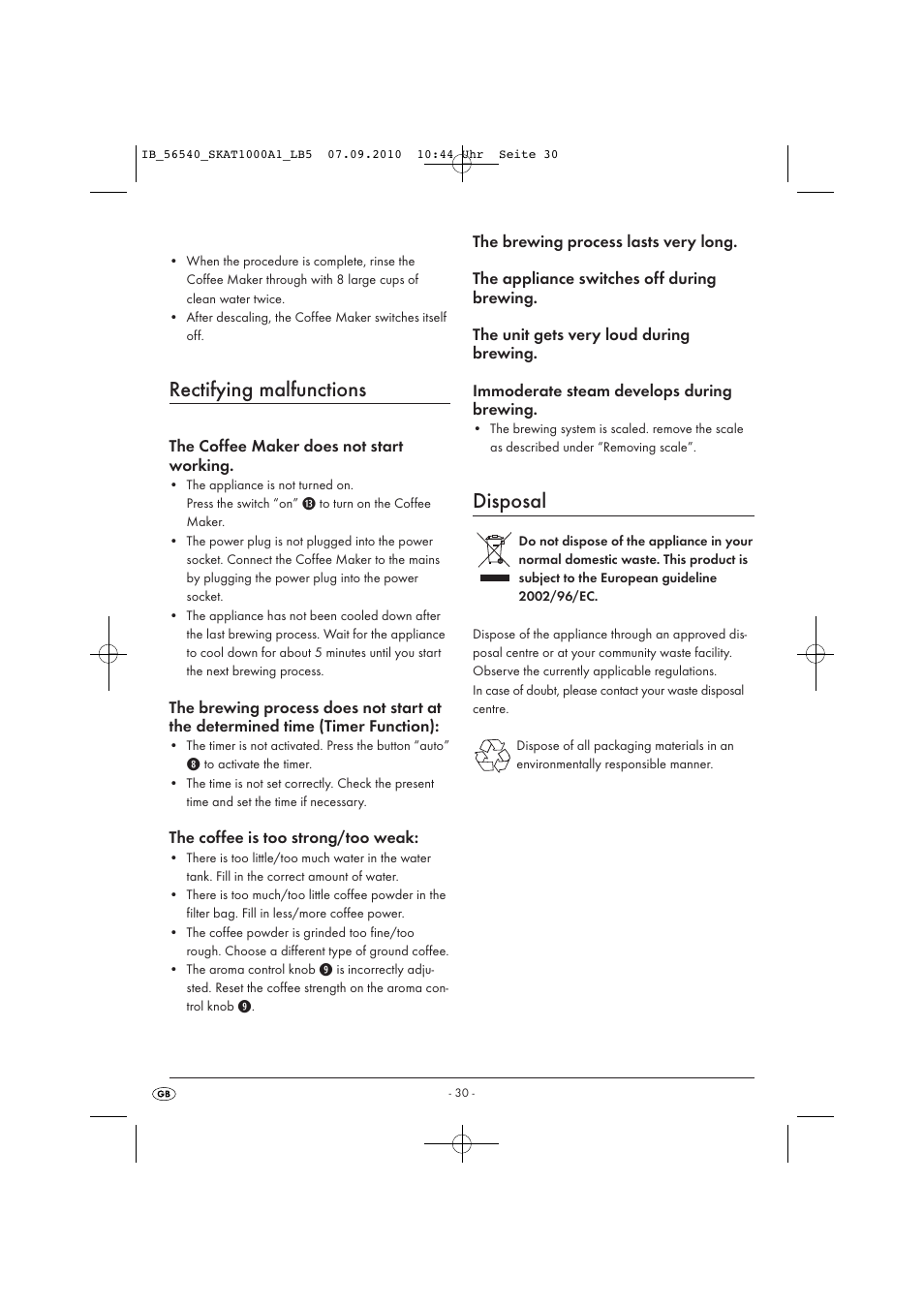 Rectifying malfunctions, Disposal | Silvercrest SKAT 1000 A1 User Manual | Page 32 / 41