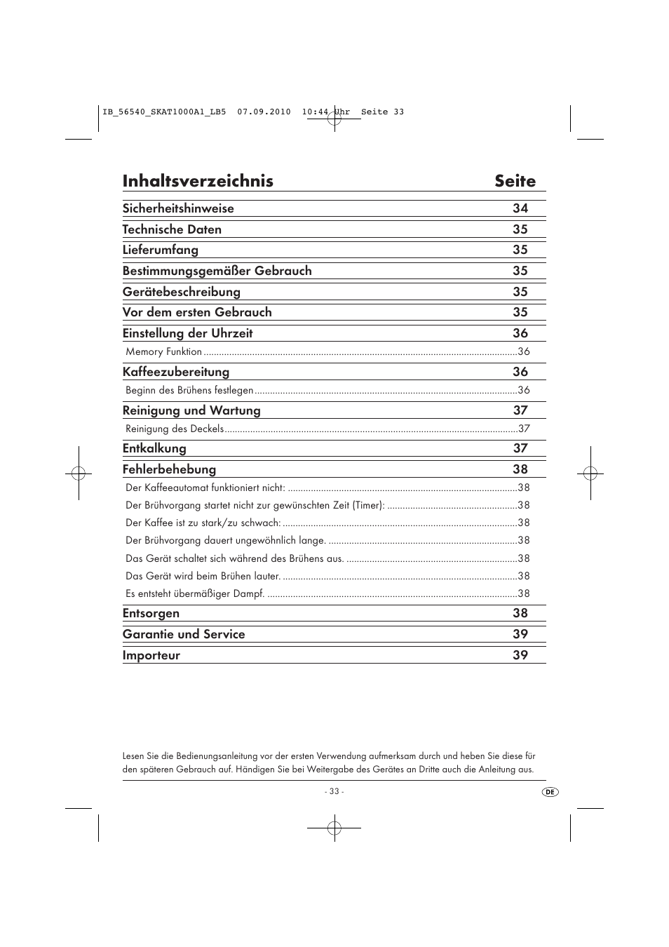 Inhaltsverzeichnis seite | Silvercrest SKAT 1000 A1 User Manual | Page 35 / 41
