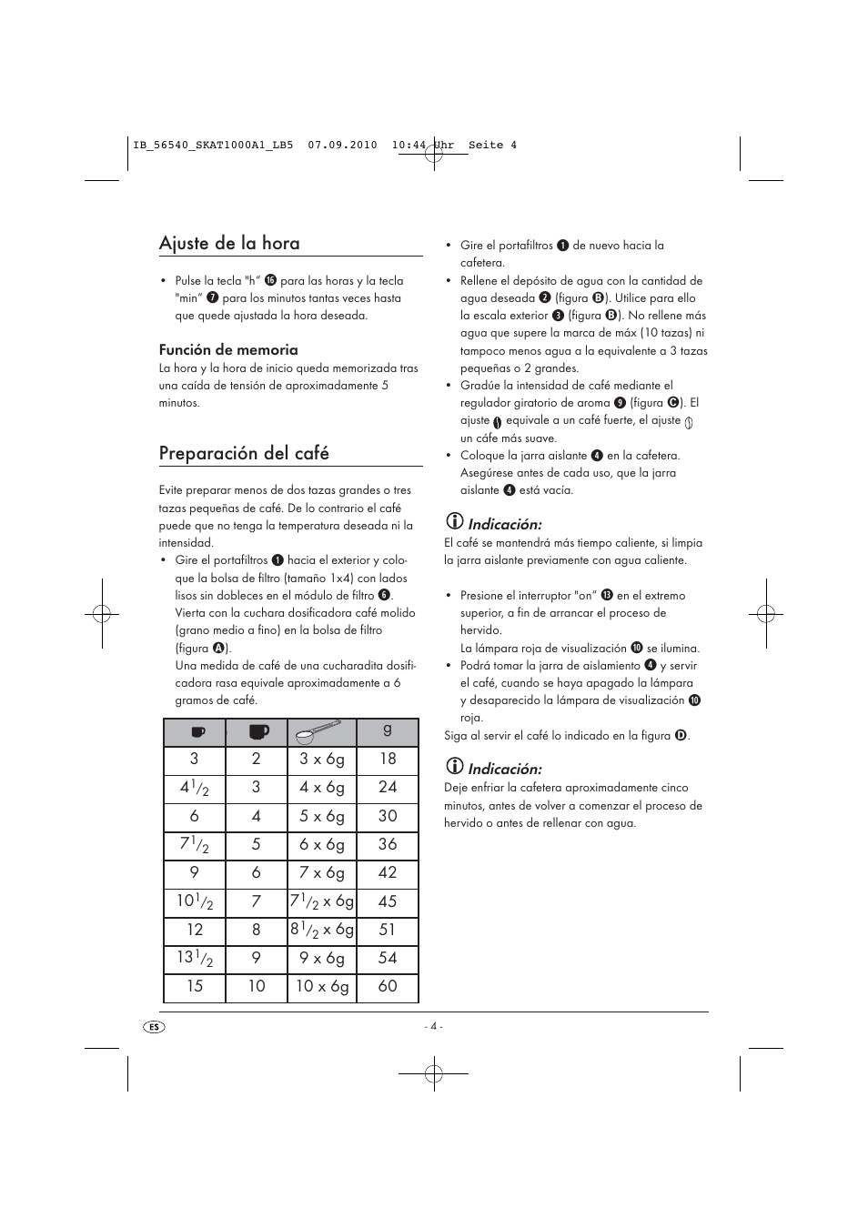 Ajuste de la hora, Preparación del café | Silvercrest SKAT 1000 A1 User Manual | Page 6 / 41