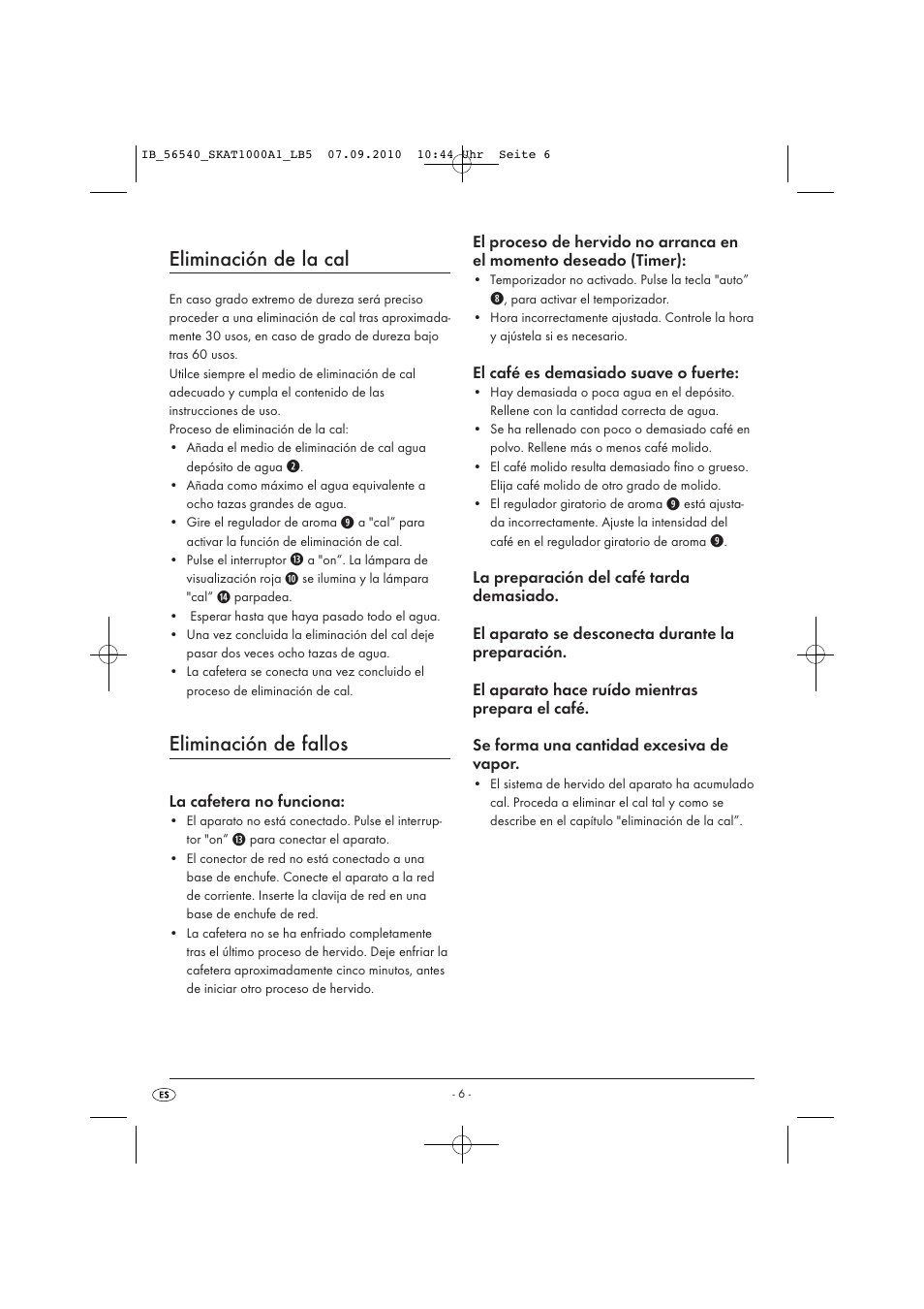 Eliminación de la cal, Eliminación de fallos | Silvercrest SKAT 1000 A1 User Manual | Page 8 / 41