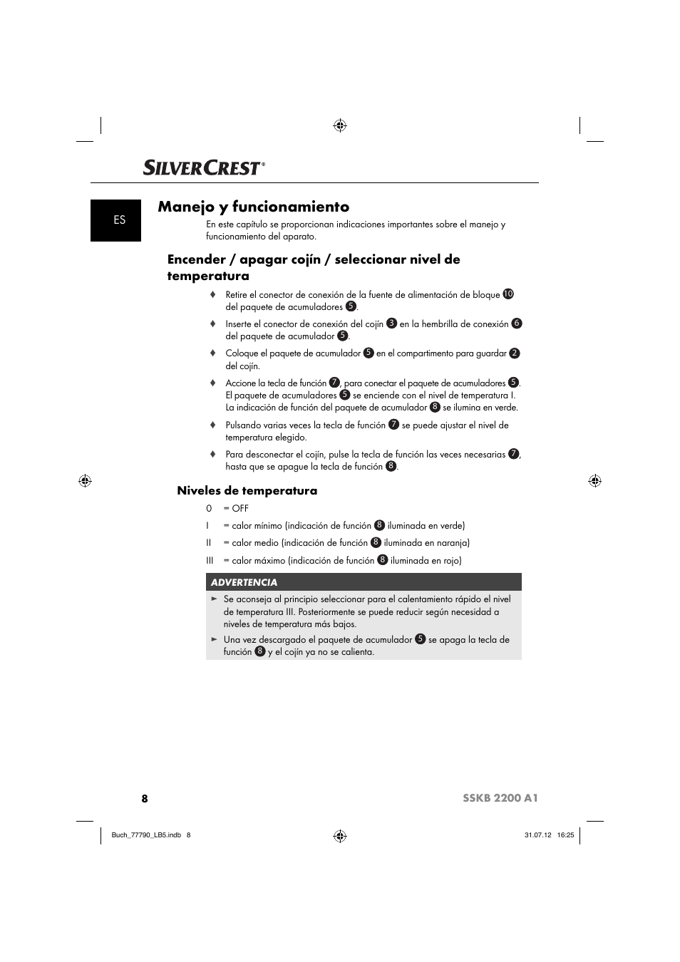 Manejo y funcionamiento, Niveles de temperatura | Silvercrest SSKB 2200 A1 User Manual | Page 11 / 52