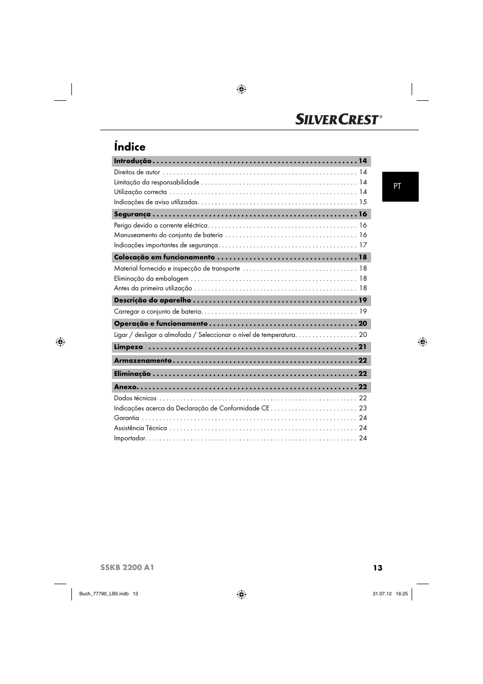 Índice | Silvercrest SSKB 2200 A1 User Manual | Page 16 / 52