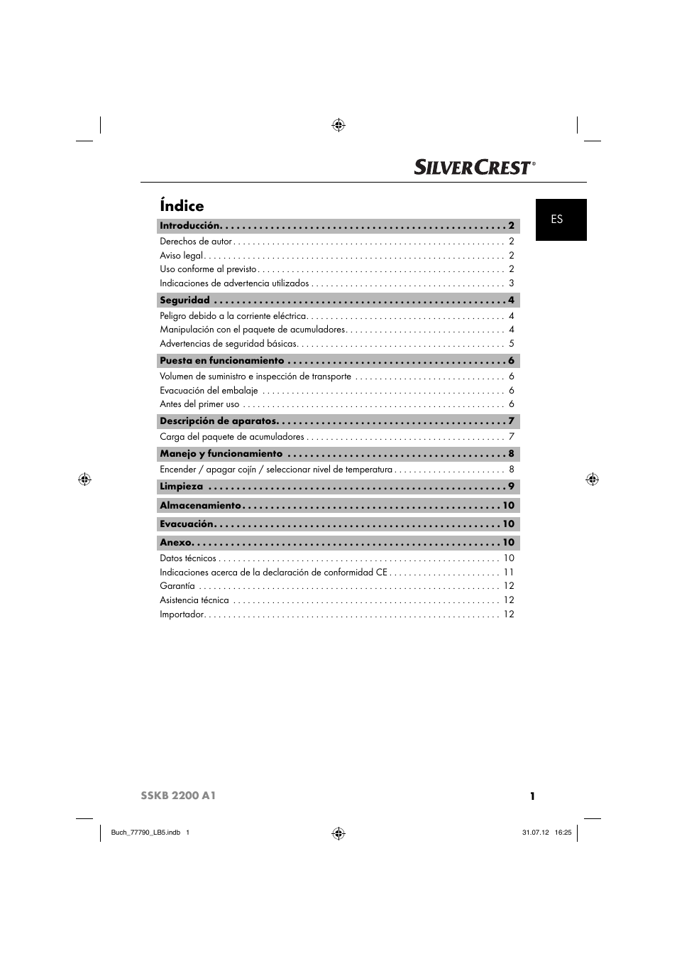 Índice | Silvercrest SSKB 2200 A1 User Manual | Page 4 / 52