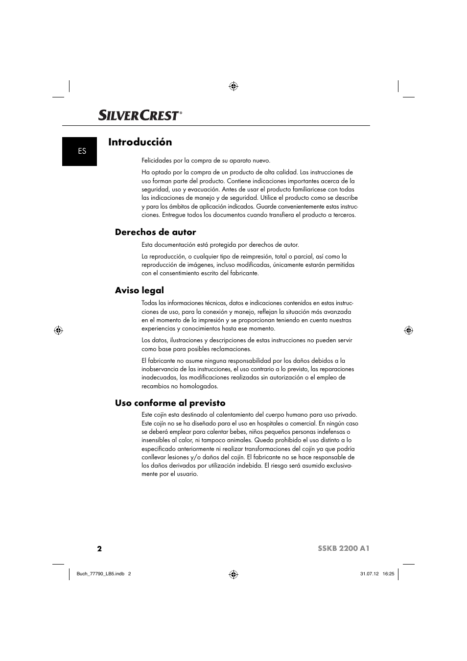 Introducción, Derechos de autor, Aviso legal | Uso conforme al previsto | Silvercrest SSKB 2200 A1 User Manual | Page 5 / 52