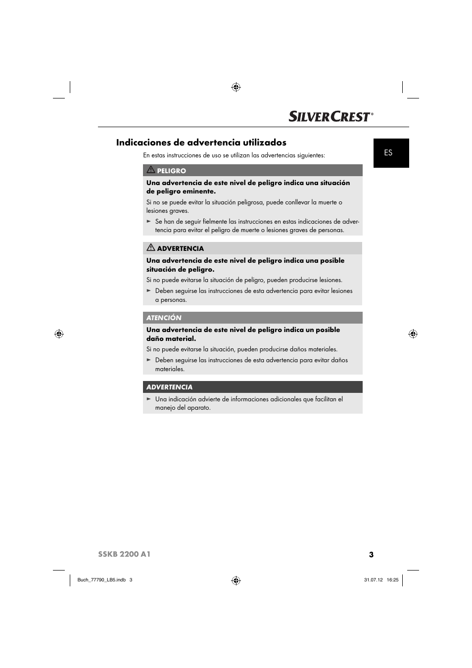 Indicaciones de advertencia utilizados | Silvercrest SSKB 2200 A1 User Manual | Page 6 / 52