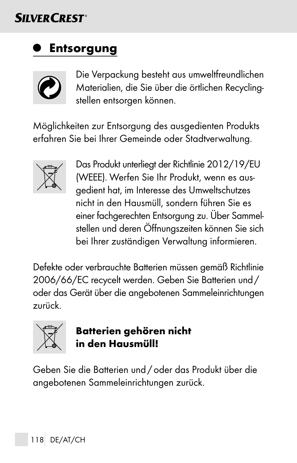 Entsorgung | Silvercrest SSOT 6 B2 User Manual | Page 118 / 121