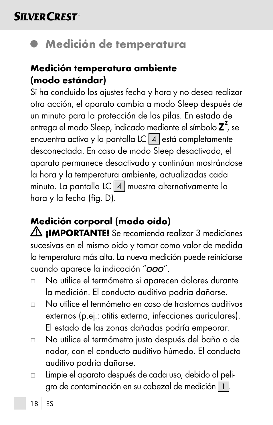 Medición de temperatura | Silvercrest SSOT 6 B2 User Manual | Page 18 / 121
