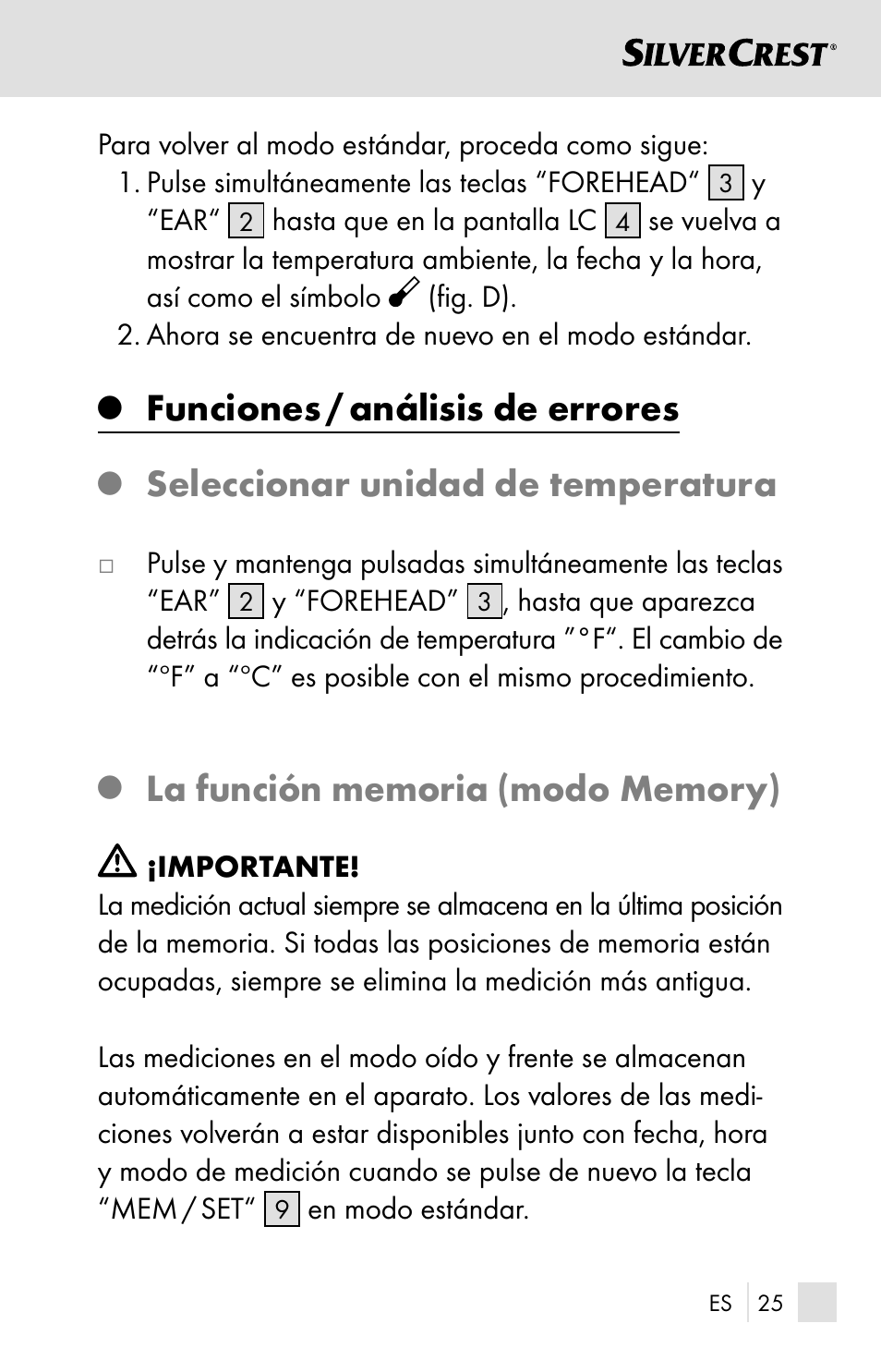 Funciones / análisis de errores, Seleccionar unidad de temperatura | Silvercrest SSOT 6 B2 User Manual | Page 25 / 121