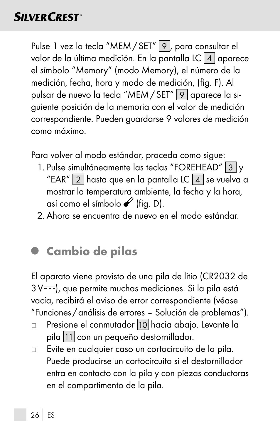 Cambio de pilas | Silvercrest SSOT 6 B2 User Manual | Page 26 / 121