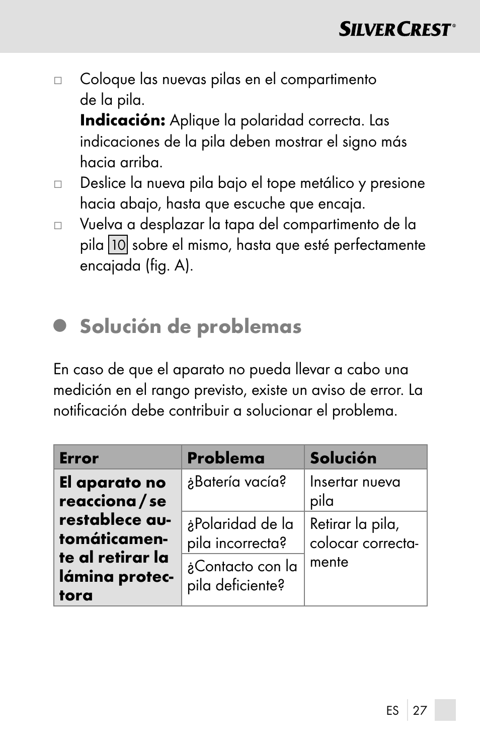 Solución de problemas | Silvercrest SSOT 6 B2 User Manual | Page 27 / 121