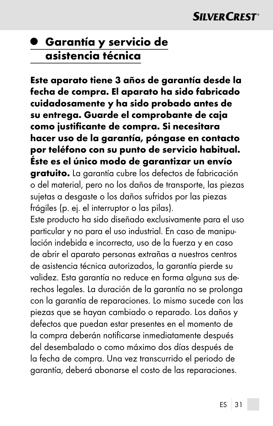 Garantía y servicio de asistencia técnica | Silvercrest SSOT 6 B2 User Manual | Page 31 / 121