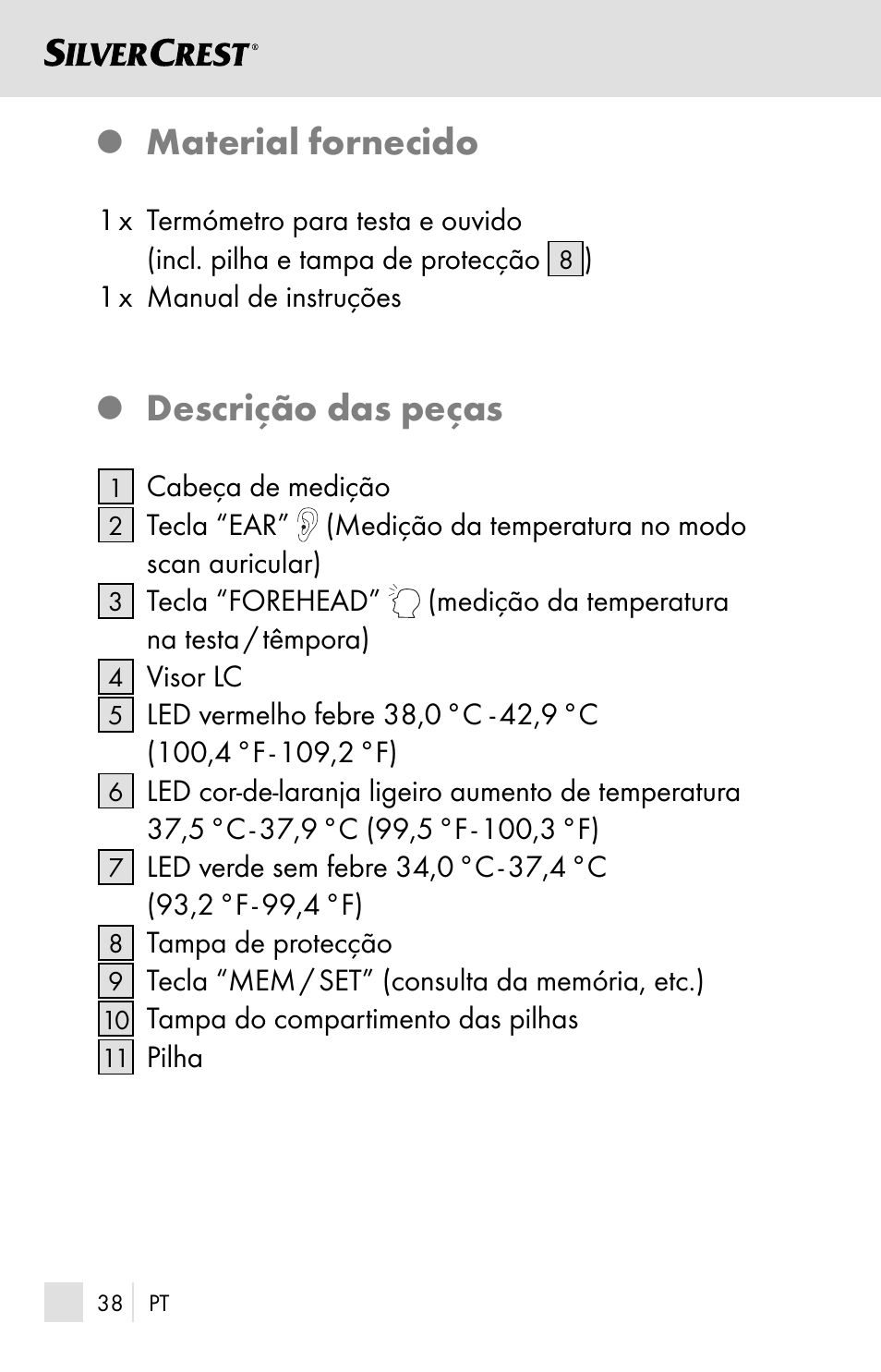 Material fornecido, Descrição das peças | Silvercrest SSOT 6 B2 User Manual | Page 38 / 121