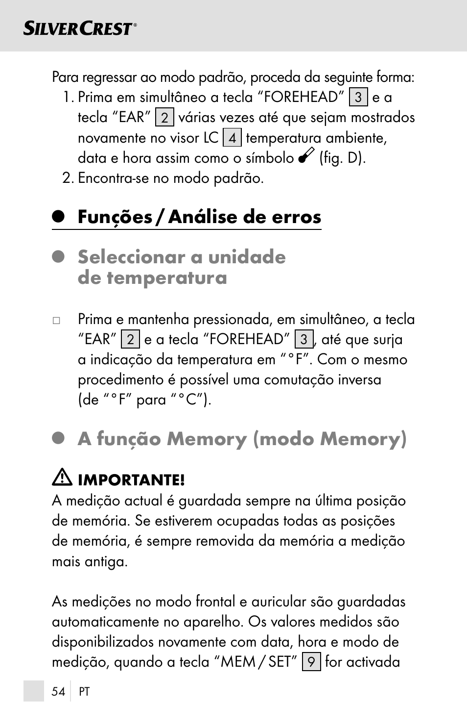 Funções / análise de erros, Seleccionar a unidade de temperatura | Silvercrest SSOT 6 B2 User Manual | Page 54 / 121