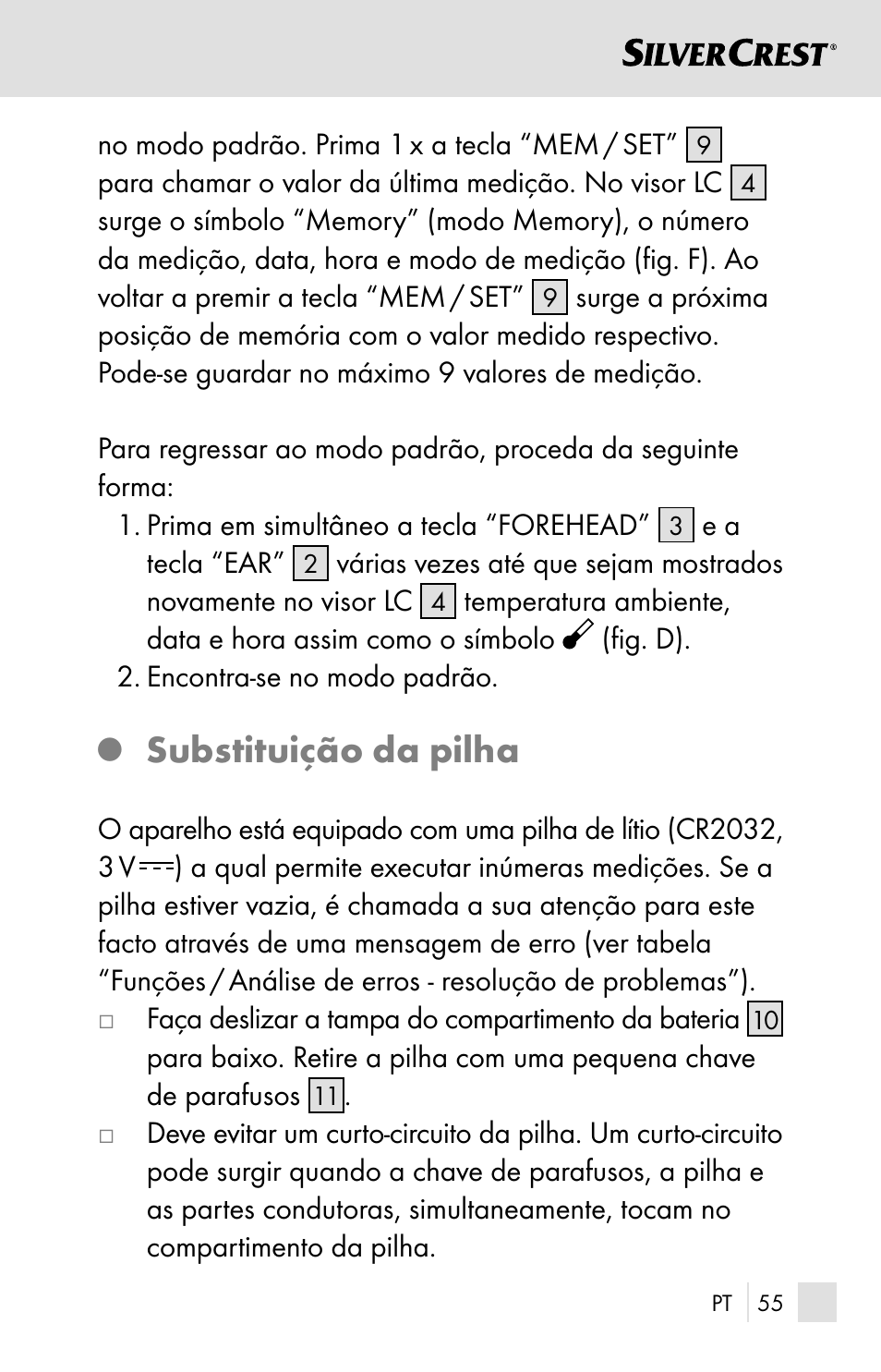 Substituição da pilha | Silvercrest SSOT 6 B2 User Manual | Page 55 / 121