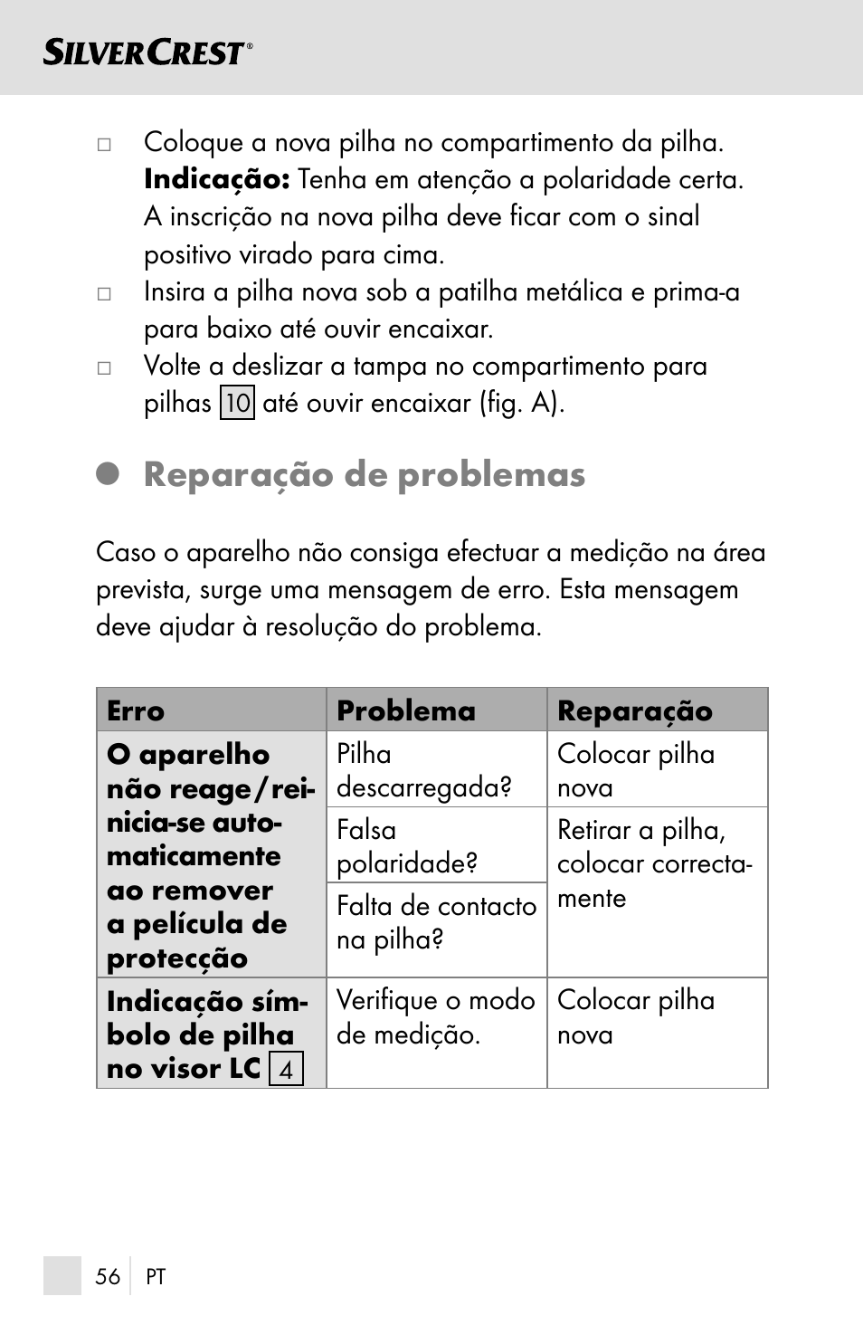 Reparação de problemas | Silvercrest SSOT 6 B2 User Manual | Page 56 / 121
