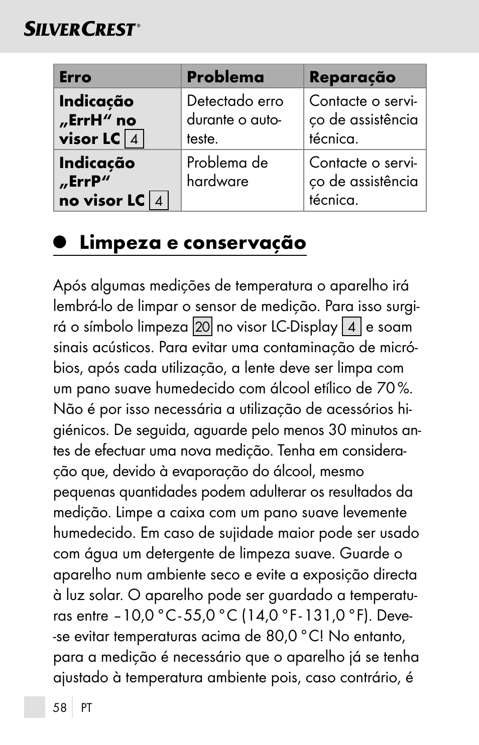 Limpeza e conservação | Silvercrest SSOT 6 B2 User Manual | Page 58 / 121