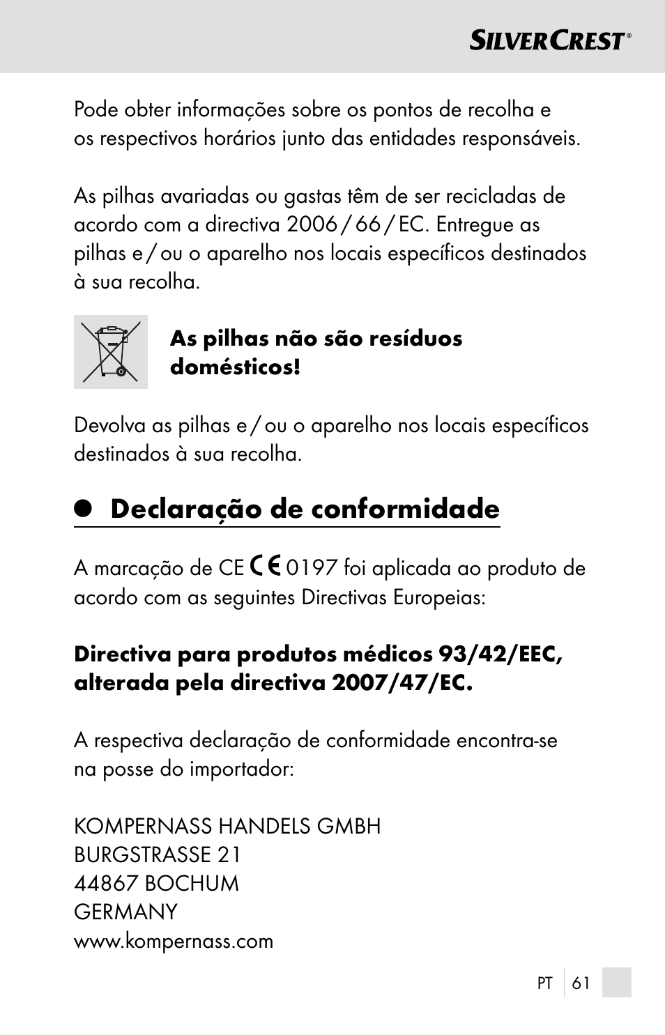 Declaração de conformidade | Silvercrest SSOT 6 B2 User Manual | Page 61 / 121