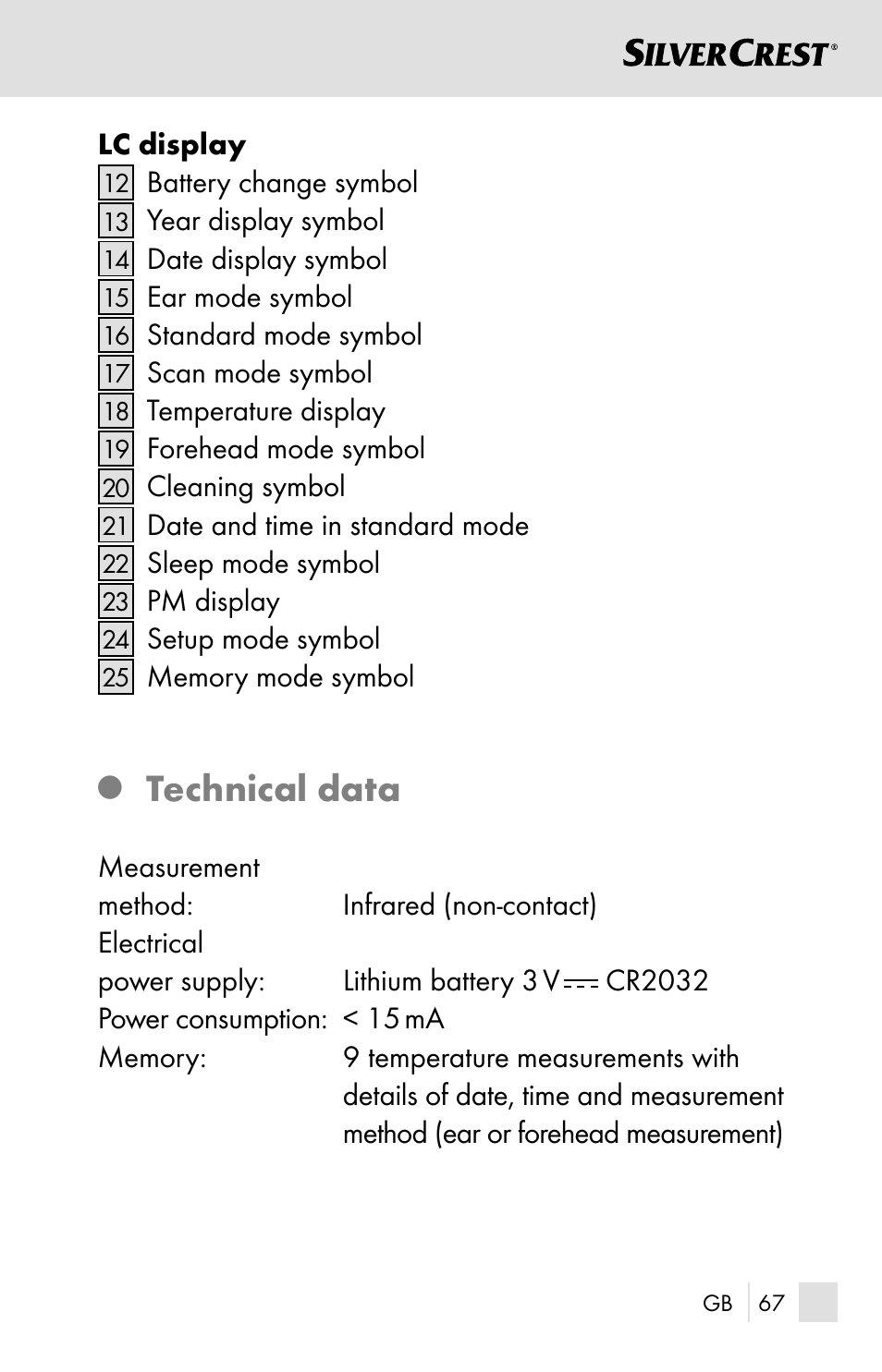Technical data | Silvercrest SSOT 6 B2 User Manual | Page 67 / 121