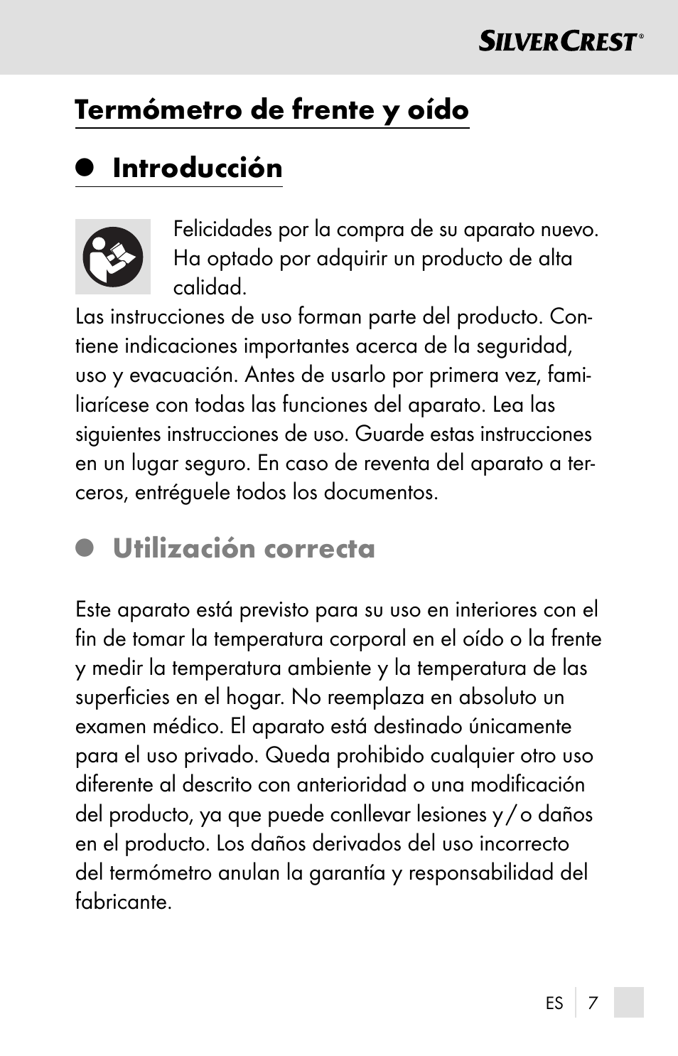 Termómetro de frente y oído, Introducción, Utilización correcta | Silvercrest SSOT 6 B2 User Manual | Page 7 / 121