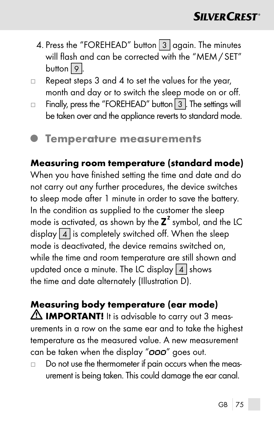 Temperature measurements | Silvercrest SSOT 6 B2 User Manual | Page 75 / 121
