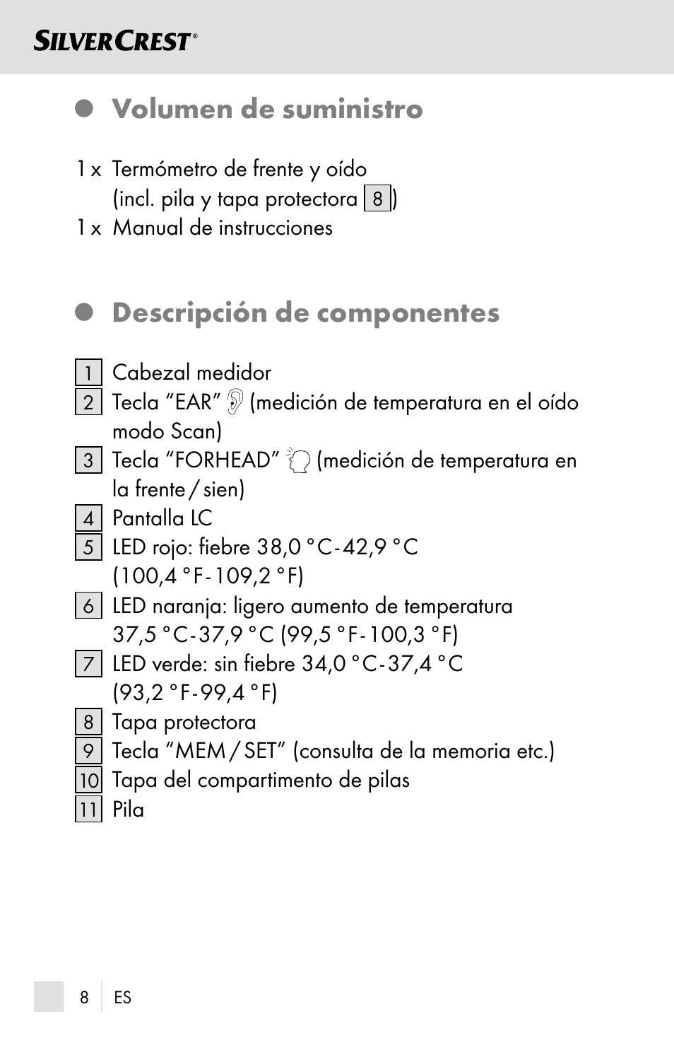 Volumen de suministro, Descripción de componentes | Silvercrest SSOT 6 B2 User Manual | Page 8 / 121