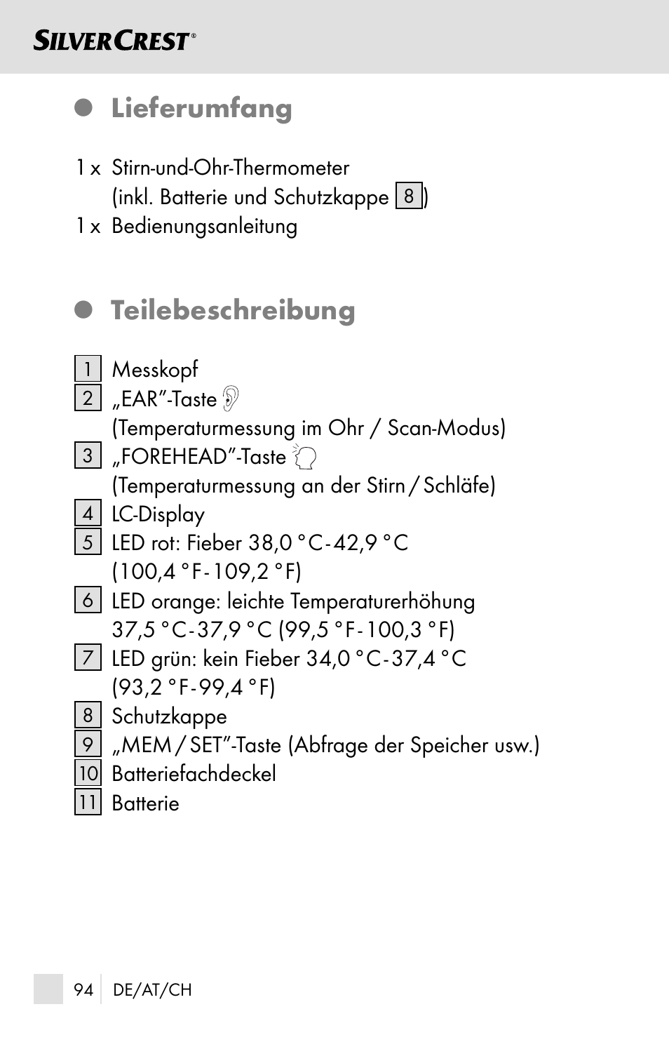 Lieferumfang, Teilebeschreibung | Silvercrest SSOT 6 B2 User Manual | Page 94 / 121