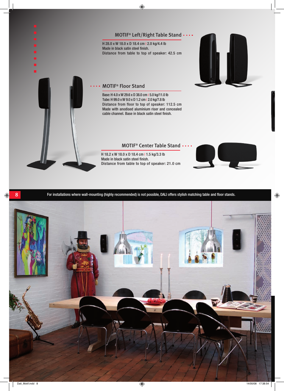 Motif center table stand, Motif floor stand, Motif left/right table stand | DALI Loudspeakers MOTIF User Manual | Page 8 / 12