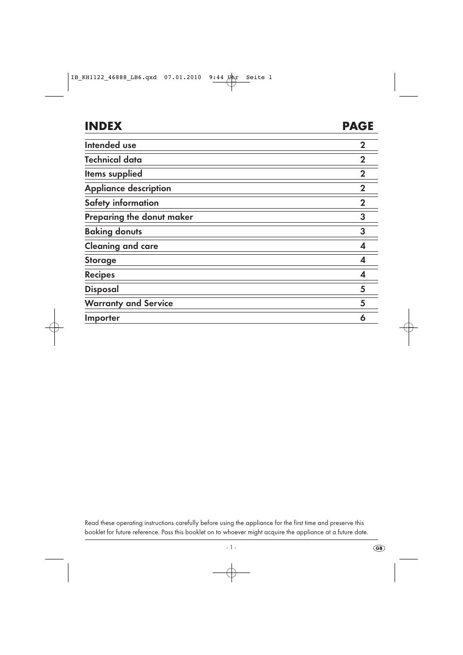 Index page | Silvercrest KH 1122 User Manual | Page 3 / 8