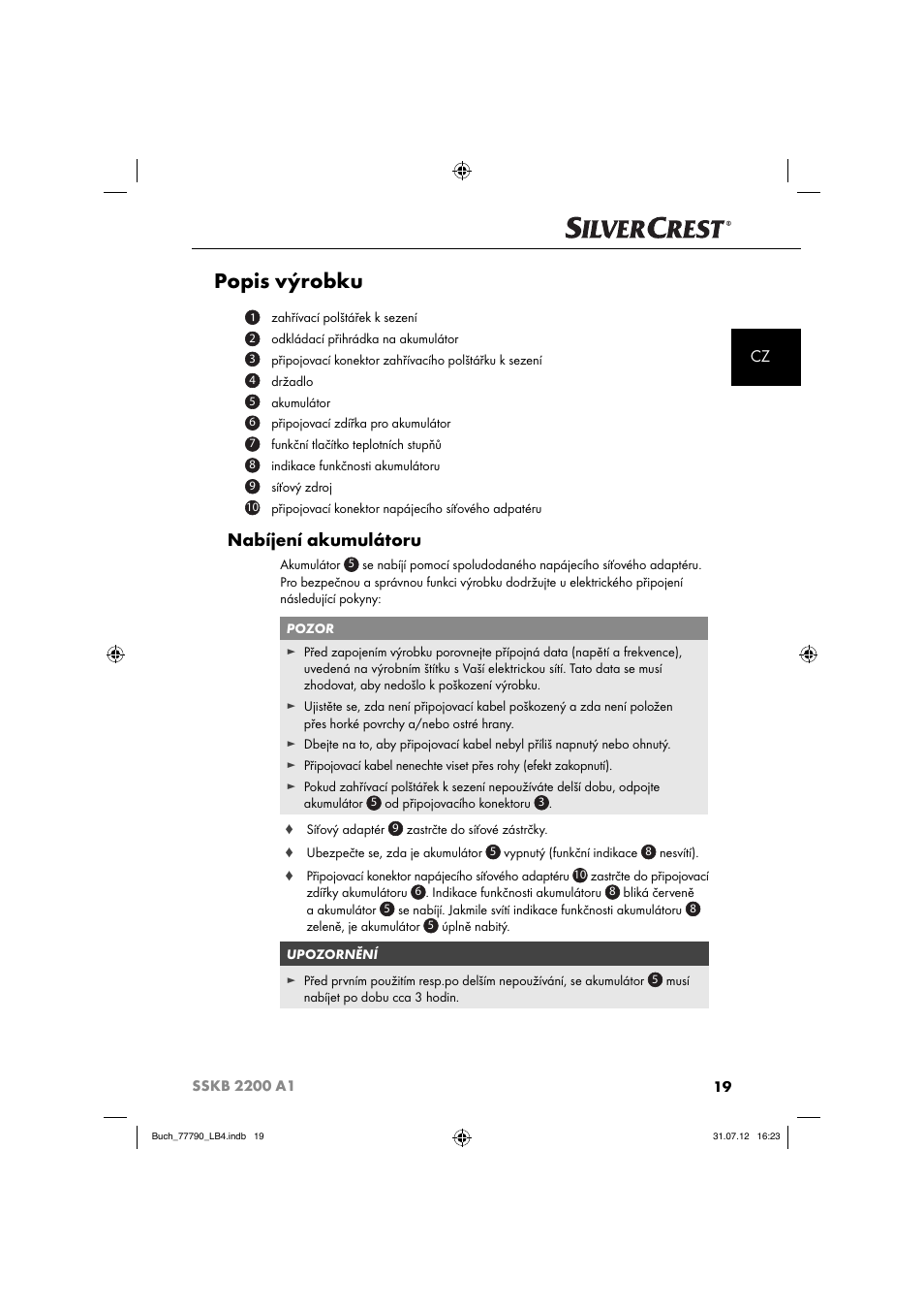 Popis výrobku, Nabíjení akumulátoru | Silvercrest SSKB 2200 A1 User Manual | Page 22 / 40