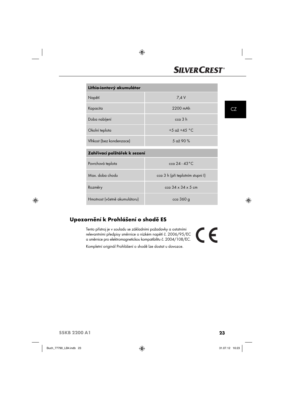 Upozornění k prohlášení o shodě es | Silvercrest SSKB 2200 A1 User Manual | Page 26 / 40